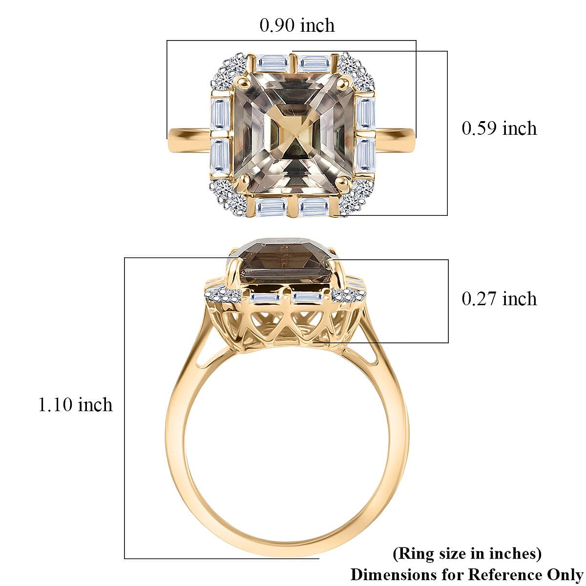 Doorbuster Certified & appraised Asscher Cut AAA Turkizite and Luxuriant Diamond G-H SI 5.65 ctw Ring in 10K Yellow Gold (Size 7.0) image number 1