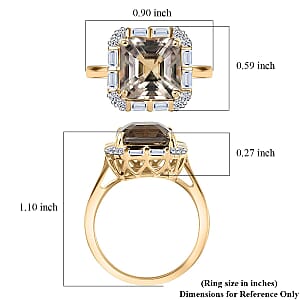  Certified & appraised Asscher Cut AAA Turkizite and Luxuriant Diamond G-H SI 5.65 ctw Ring in 10K Yellow Gold (Size 7.0)