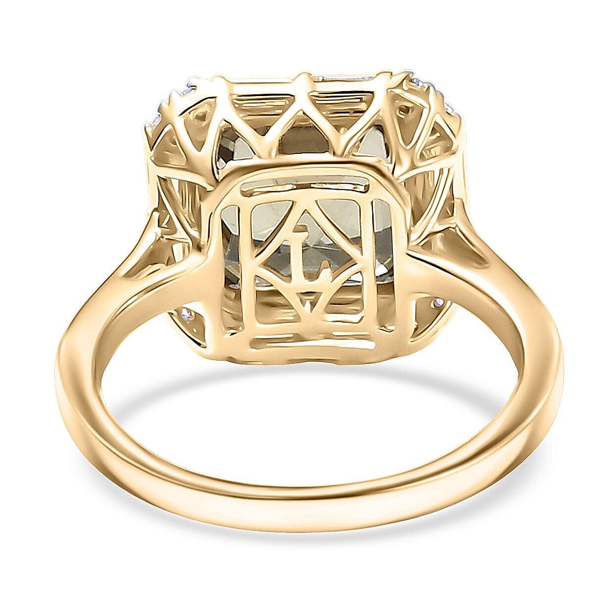 Doorbuster Certified & appraised Asscher Cut AAA Turkizite and Luxuriant Diamond G-H SI 5.65 ctw Ring in 10K Yellow Gold (Size 9.5) image number 3