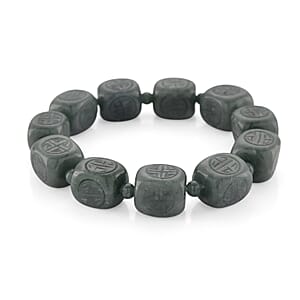 Natural Olmec Jadeite Carved 300.00 ctw Beaded Stretch Bracelet 