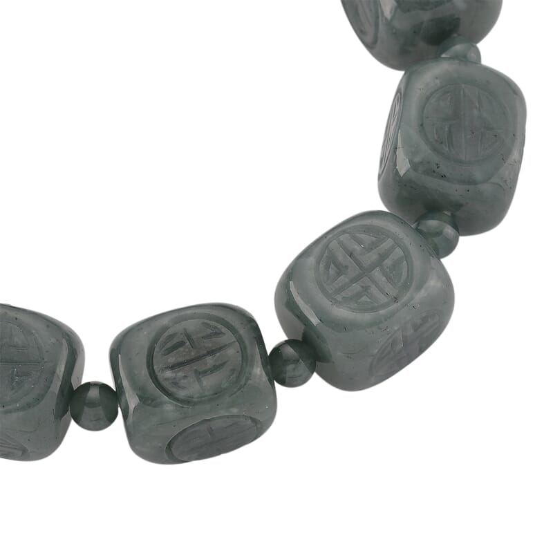 Natural Olmec Jadeite Carved 300.00 ctw Beaded Stretch Bracelet