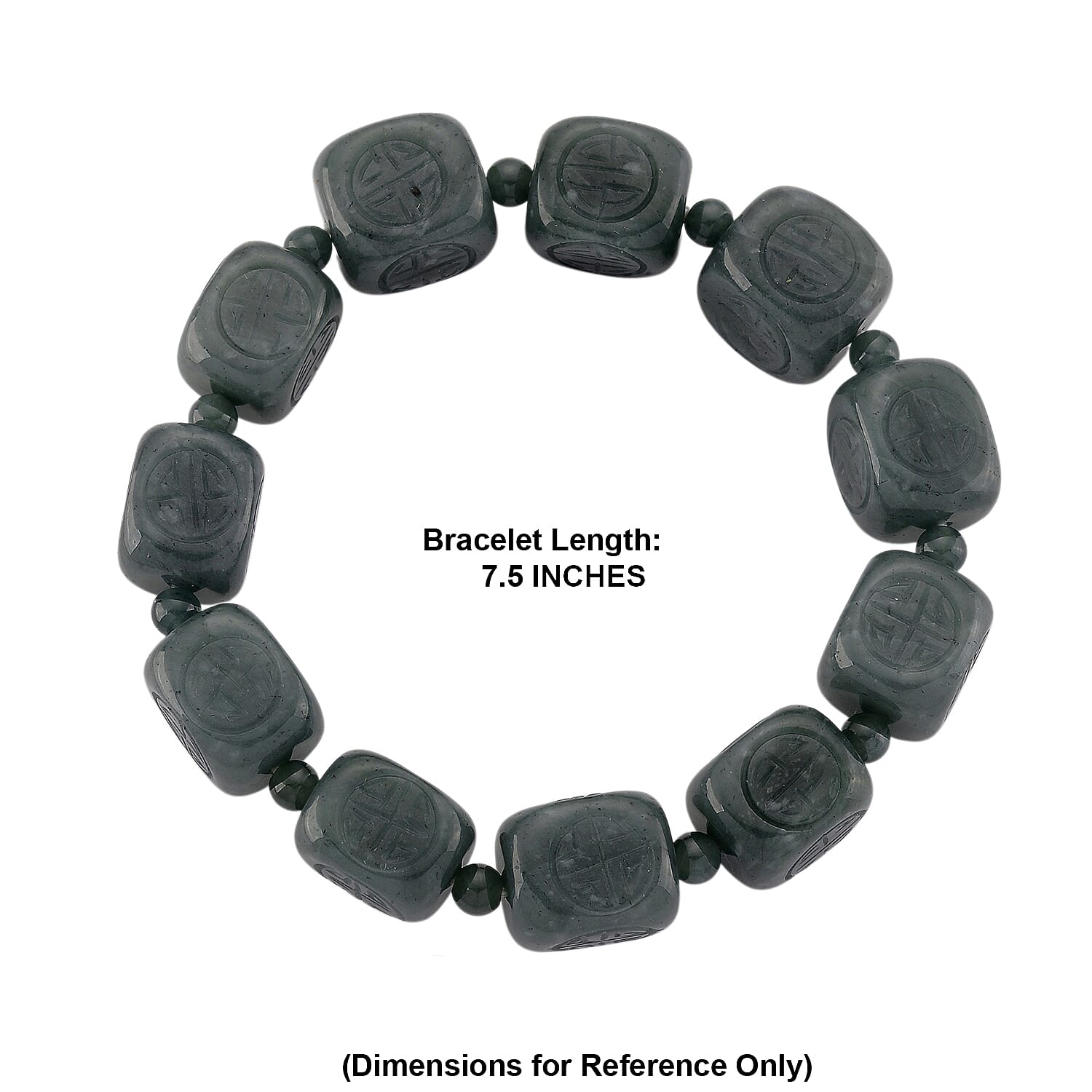 Natural Olmec Jadeite Carved 300.00 ctw Beaded Stretch Bracelet