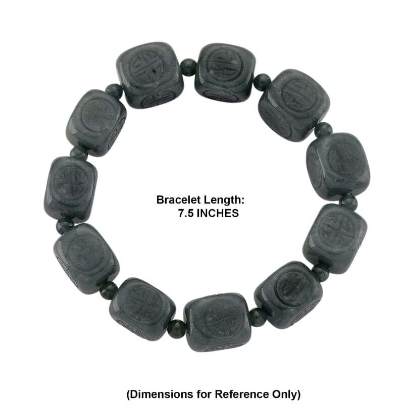 Natural Olmec Jadeite Carved 300.00 ctw Beaded Stretch Bracelet