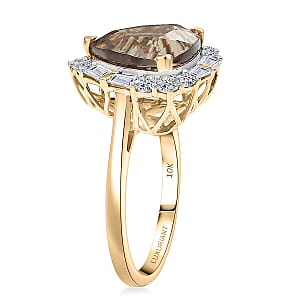 Certified AAA Turkizite, Diamond Halo Ring in 10K Yellow Gold 5.85 ctw (Size 7.5)