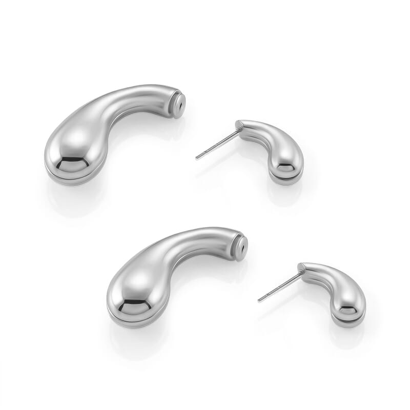 Sculptural Heart-Cutout Earrings in Silvertone