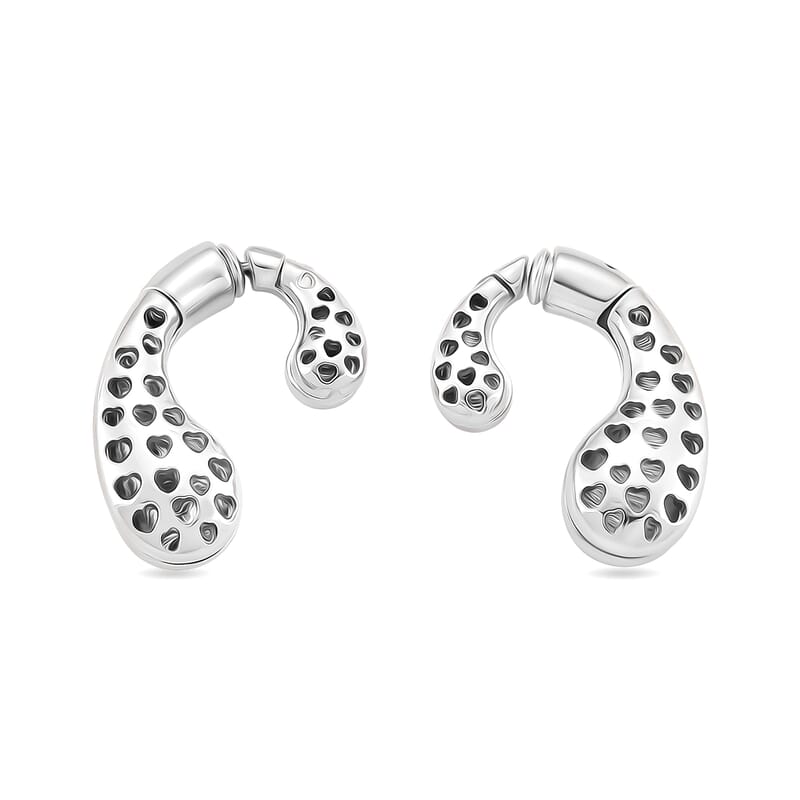 Sculptural Heart-Cutout Earrings in Silvertone