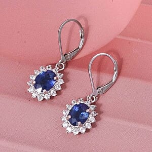 Masoala Sapphire and White Zircon 4.52 ctw Earrings in Rhodium Over Sterling Silver