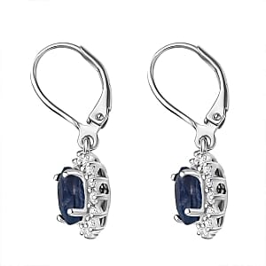 Masoala Sapphire and White Zircon 4.52 ctw Earrings in Rhodium Over Sterling Silver