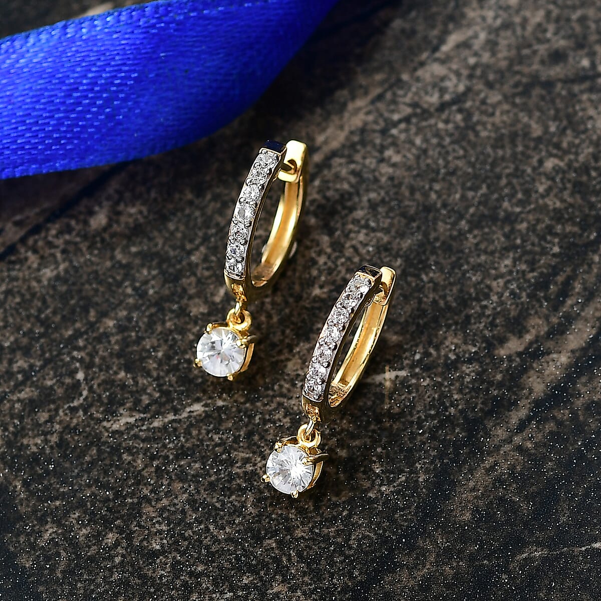 D'Joy White Zircon 1.00 ctw Earrings in 18K Vermeil Yellow Gold Over Sterling Silver image number 1