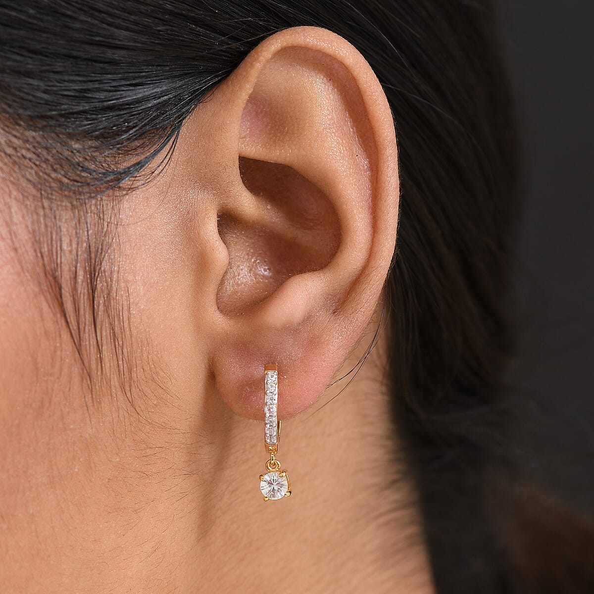 D'Joy White Zircon 1.00 ctw Earrings in 18K Vermeil Yellow Gold Over Sterling Silver image number 2