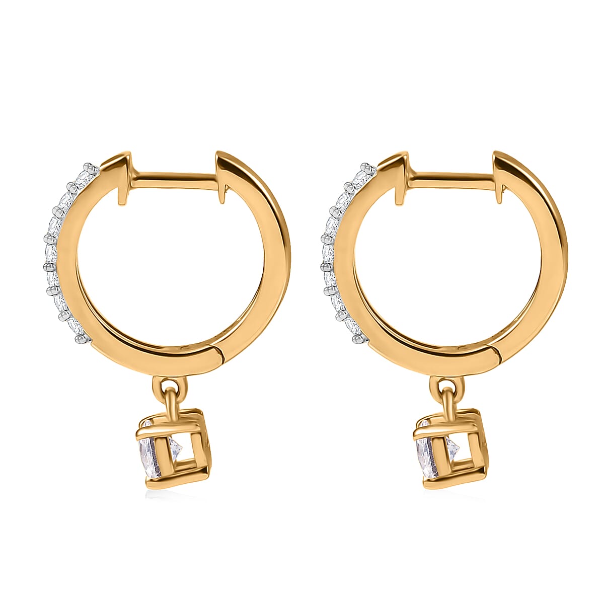 D'Joy White Zircon 1.00 ctw Earrings in 18K Vermeil Yellow Gold Over Sterling Silver image number 3