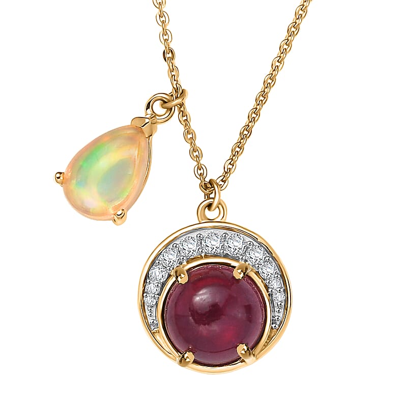 D'Joy Rachel Roy Loving Care Premium Ethiopian Welo Opal and Ruby, Multi Gemstone Necklace in 18K Vermeil YG Over Sterling Silver 10.35 ctw (18-20 Inches)