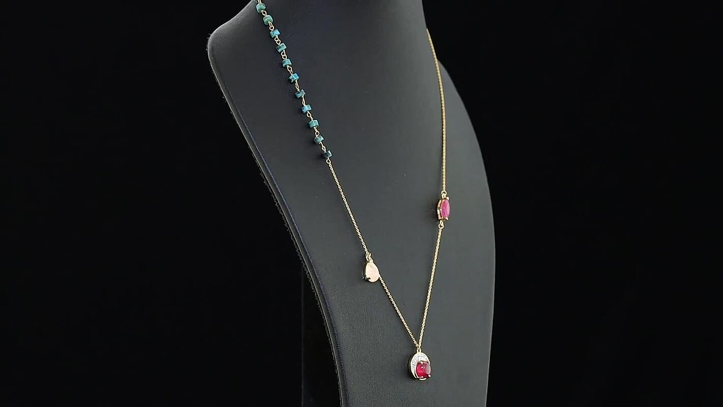 D'Joy Rachel Roy Loving Care Premium Ethiopian Welo Opal and Ruby, Multi Gemstone Necklace in 18K Vermeil YG Over Sterling Silver 10.35 ctw (18-20 Inches)