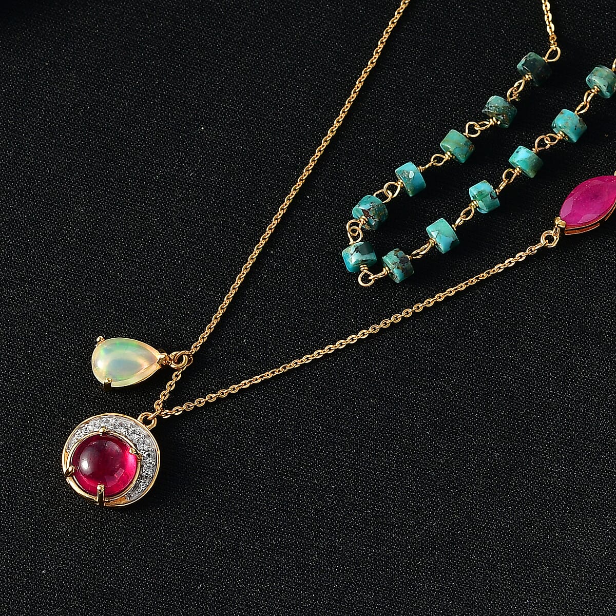 D'Joy Premium Ethiopian Welo Opal and Multi Gemstone 10.35 ctw Necklace in 18K Vermeil Yellow Gold Over Sterling Silver 18-20 Inches image number 1