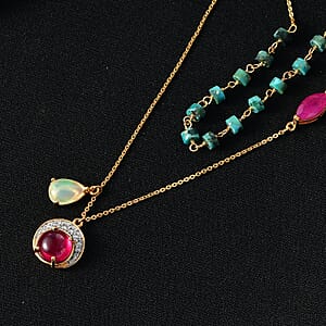 D'Joy Ethiopian Welo Opal, Multi Gemstone Necklace in 18K Vermeil YG Over Sterling Silver 10.35 ctw (18-20 Inches)