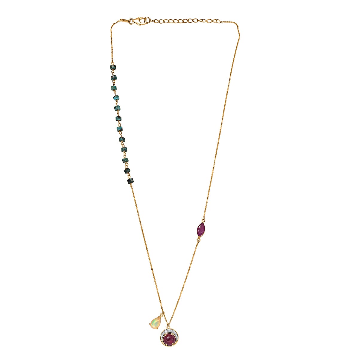 D'Joy Premium Ethiopian Welo Opal and Multi Gemstone 10.35 ctw Necklace in 18K Vermeil Yellow Gold Over Sterling Silver 18-20 Inches image number 3