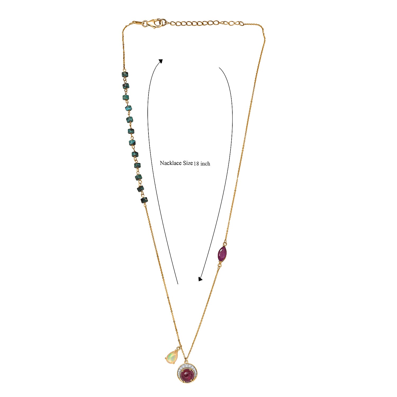 D'Joy Rachel Roy Loving Care Premium Ethiopian Welo Opal and Ruby, Multi Gemstone Necklace in 18K Vermeil YG Over Sterling Silver 10.35 ctw (18-20 Inches)
