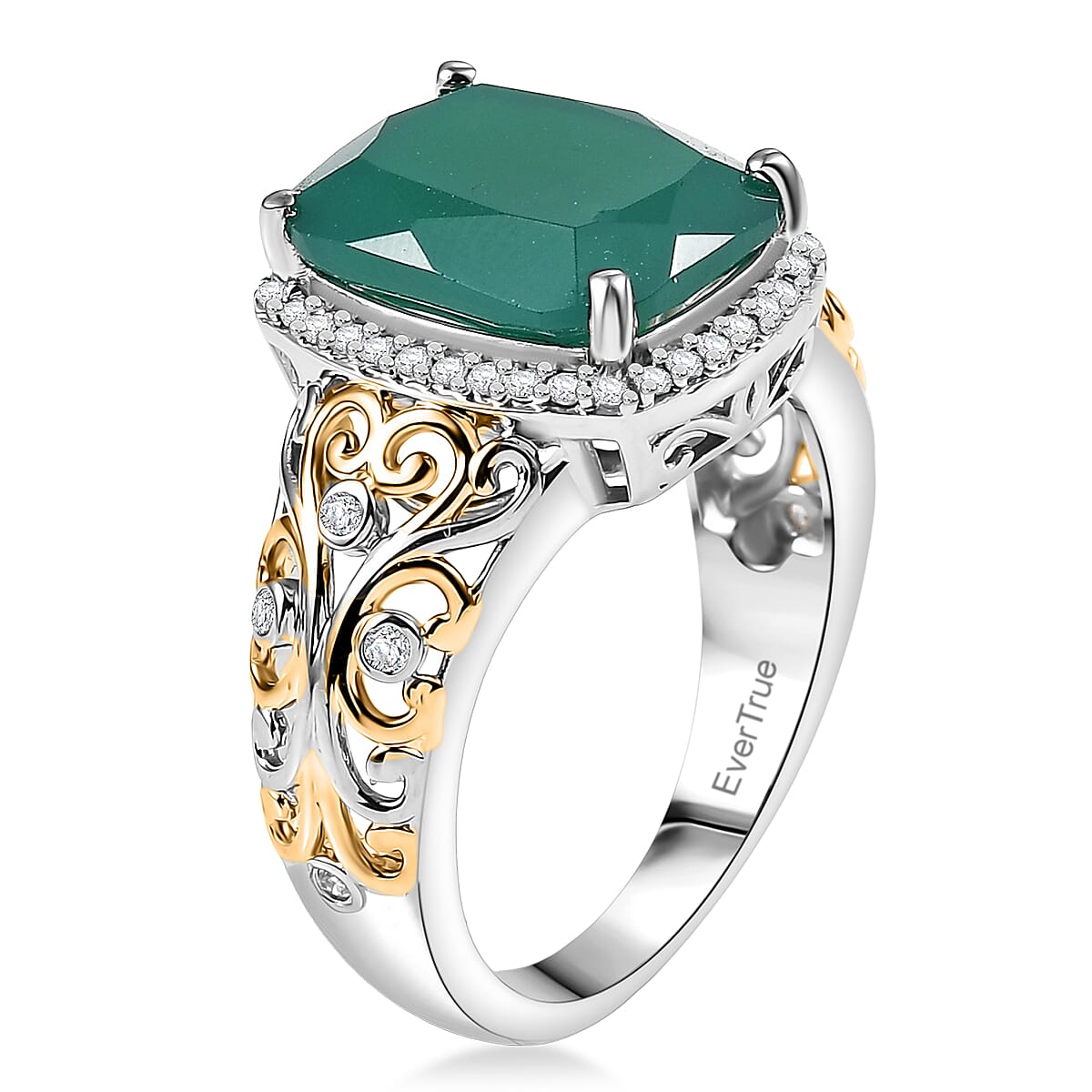 EverTrue Verde Onyx and White Zircon 5.40 ctw Garden Vine Ring in 18K YG Plated and Platinum Bond (Size 5.0) image number 3