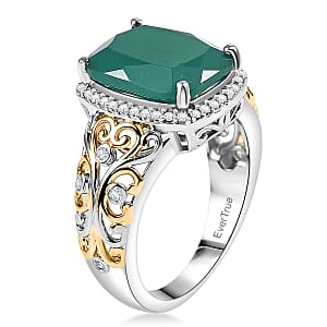 EverTrue Verde Onyx and White Zircon 5.40 ctw Garden Vine Ring in 18K YG Plated and Platinum Bond (Size 6.0)