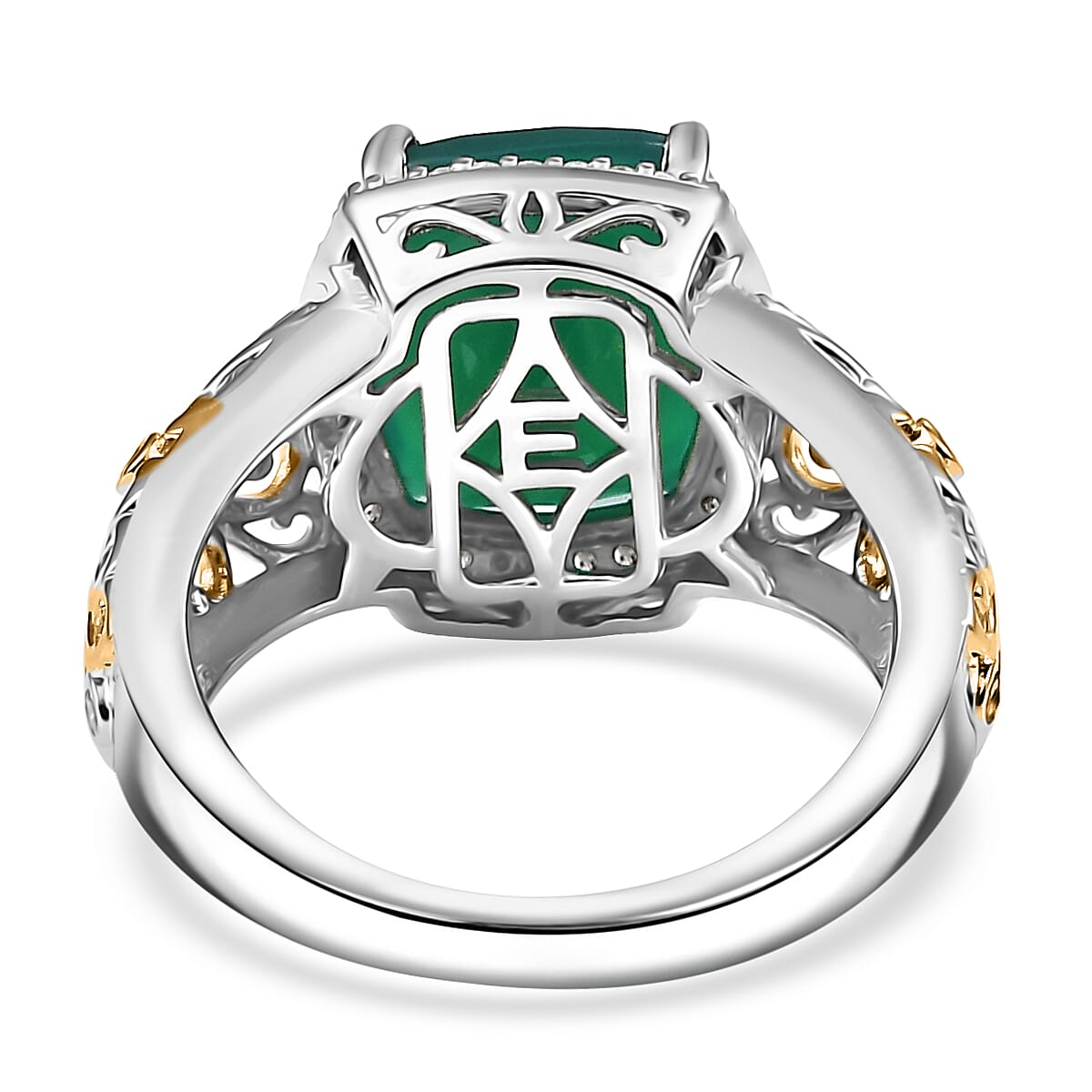 EverTrue Verde Onyx and White Zircon 5.40 ctw Garden Vine Ring in 18K YG Plated and Platinum Bond (Size 6.0) image number 4