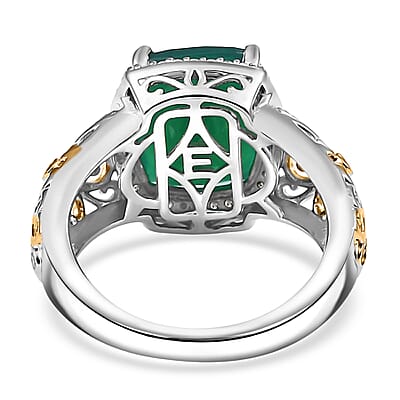 EverTrue Verde Onyx and White Zircon 5.40 ctw Garden Vine Ring in 18K YG Plated and Platinum Bond (Size 6.0)