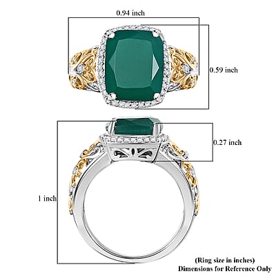EverTrue Verde Onyx and White Zircon 5.40 ctw Garden Vine Ring in 18K YG Plated and Platinum Bond (Size 6.0)