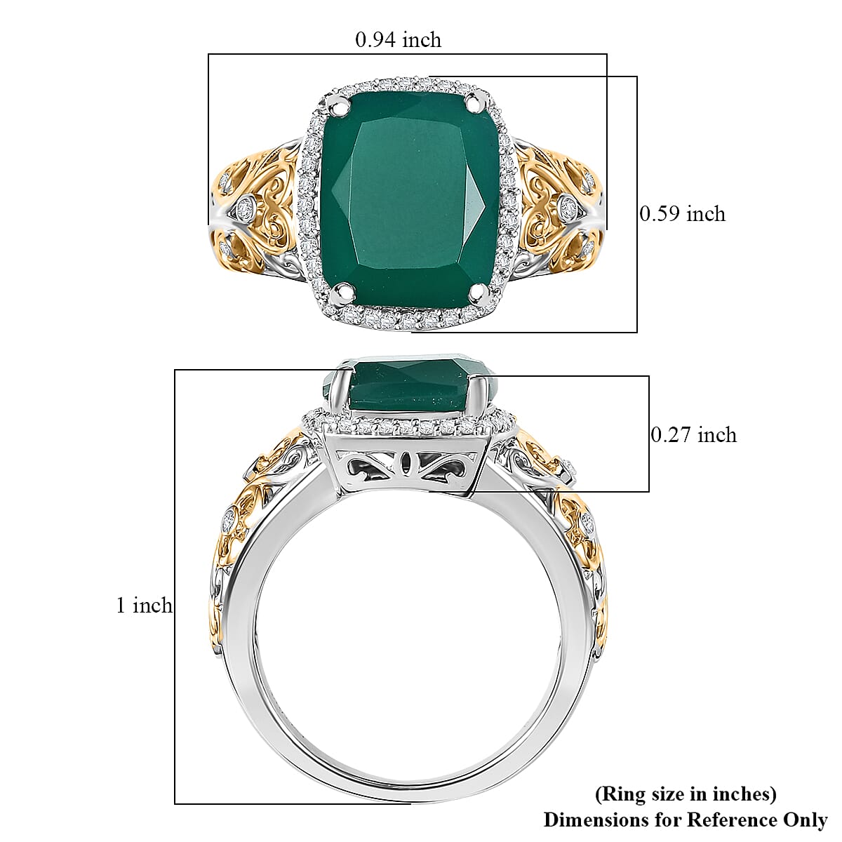 EverTrue Verde Onyx and White Zircon 5.40 ctw Garden Vine Ring in 18K YG Plated and Platinum Bond (Size 7.0) image number 5