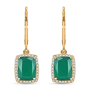 EverTrue Verde Onyx and White Zircon 4.60 ctw Lever Back Earrings in 18K YG Plated