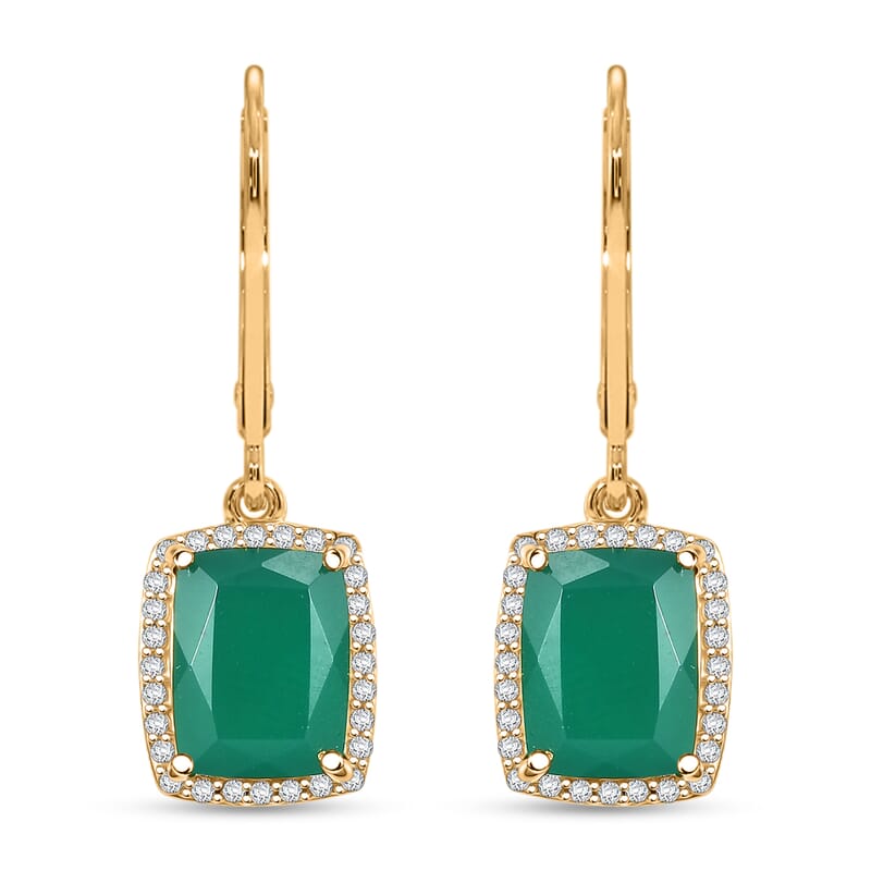 EverTrue Verde Onyx and White Zircon 4.60 ctw Lever Back Earrings in 18K YG Plated