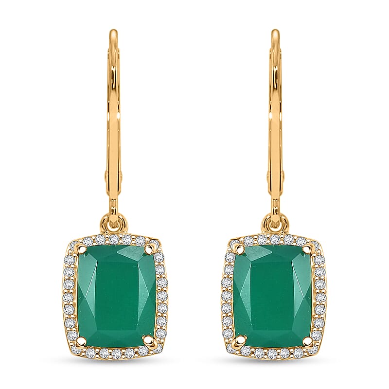 EverTrue Verde Onyx and White Zircon 4.60 ctw Lever Back Earrings in 18K YG Plated