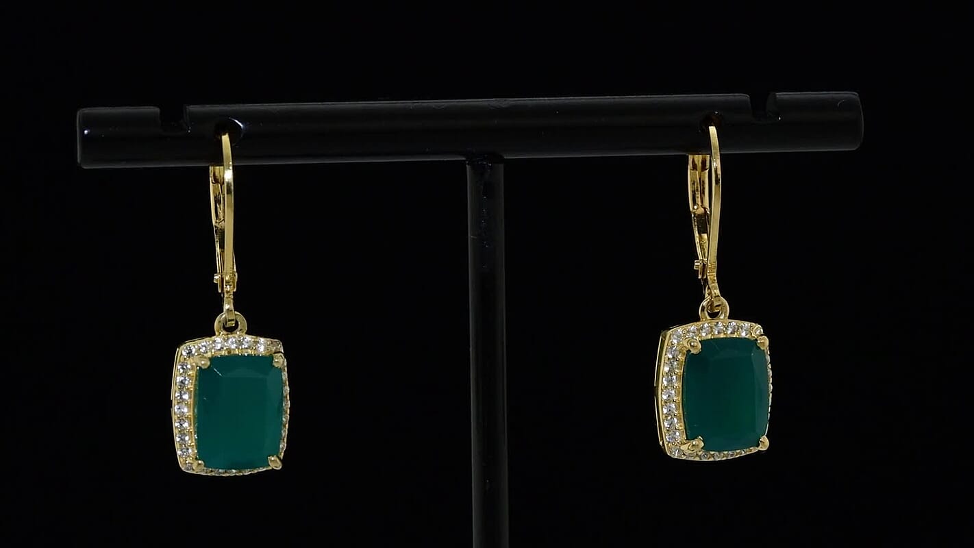 EverTrue Verde Onyx and White Zircon 4.60 ctw Lever Back Earrings in 18K YG Plated