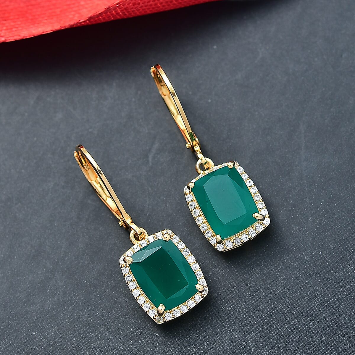 EverTrue Verde Onyx and White Zircon 4.60 ctw Lever Back Earrings in 18K YG Plated image number 1
