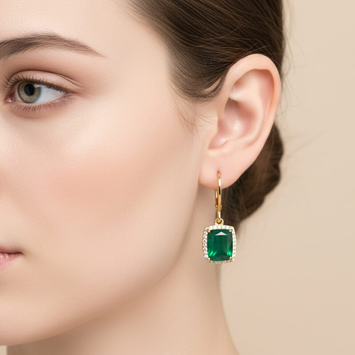EverTrue Verde Onyx and White Zircon 4.60 ctw Lever Back Earrings in 18K YG Plated image number 2
