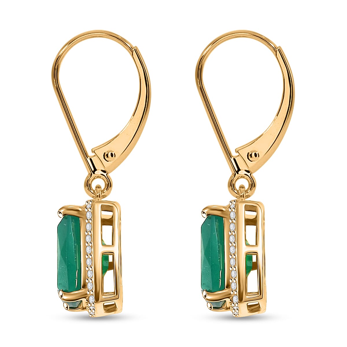 EverTrue Verde Onyx and White Zircon 4.60 ctw Lever Back Earrings in 18K YG Plated image number 3