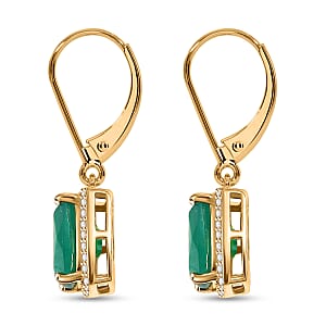 EverTrue Verde Onyx and White Zircon 4.60 ctw Lever Back Earrings in 18K YG Plated