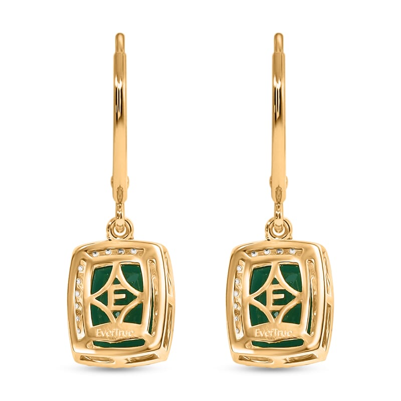 EverTrue Verde Onyx and White Zircon 4.60 ctw Lever Back Earrings in 18K YG Plated