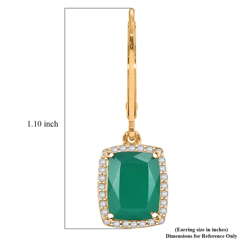 EverTrue Verde Onyx and White Zircon 4.60 ctw Lever Back Earrings in 18K YG Plated