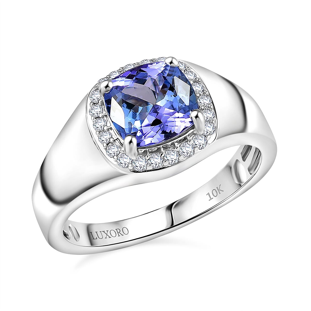 Luxoro Premium Peacock Tanzanite and Diamond I2 2.65 ctw Art Deco Men's Ring in 10K White Gold (Size 10.0) 5.30 Grams image number 0