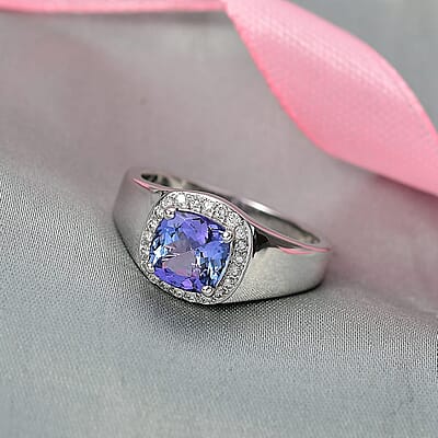 Luxoro Premium Peacock Tanzanite and Diamond I2 2.65 ctw Art Deco Men's Ring in 10K White Gold (Size 10.0) 5.30 Grams