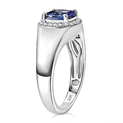 Luxoro Premium Peacock Tanzanite and Diamond I2 2.65 ctw Art Deco Men's Ring in 10K White Gold (Size 10.0) 5.30 Grams
