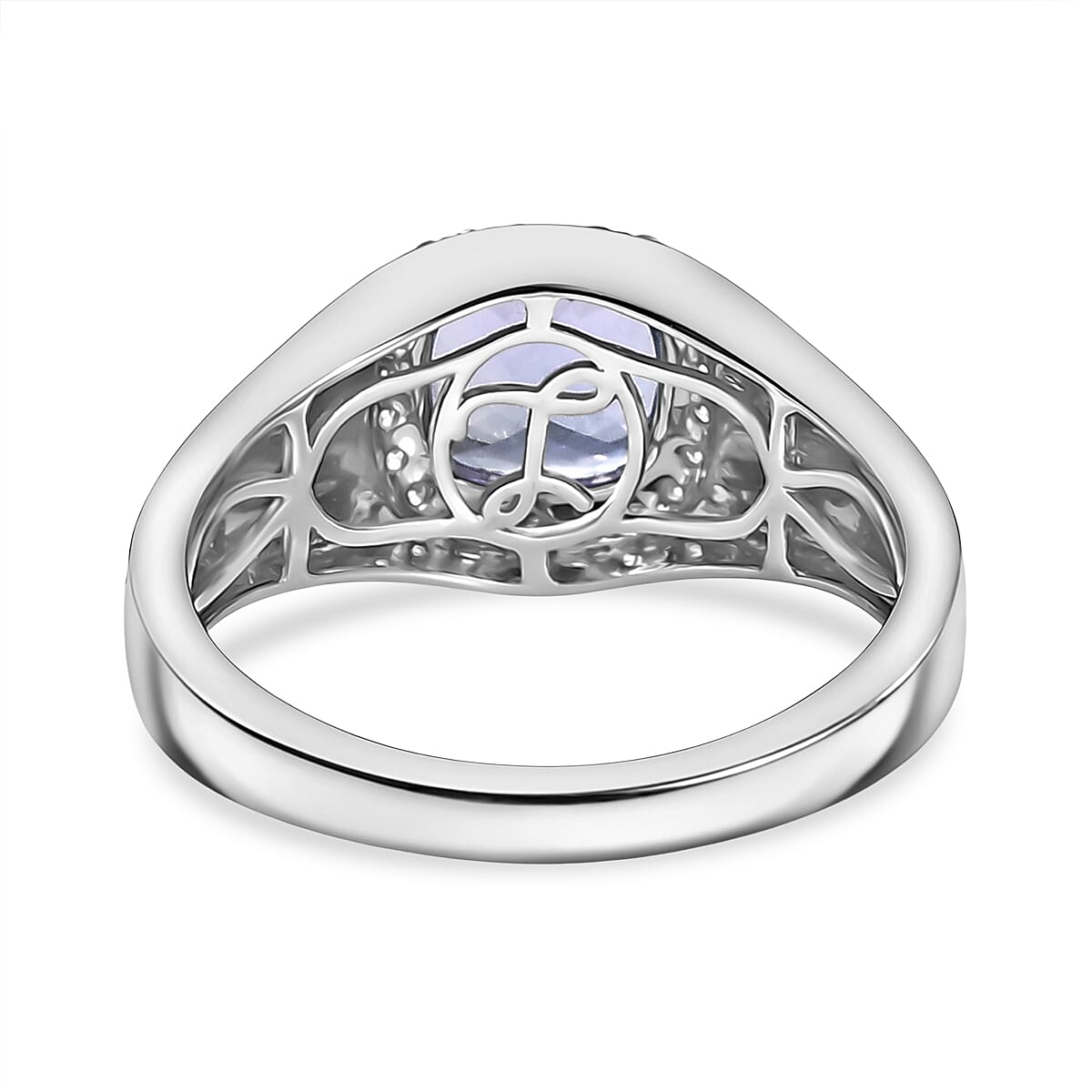 Luxoro Premium Peacock Tanzanite and Diamond I2 2.65 ctw Art Deco Men's Ring in 10K White Gold (Size 10.0) 5.30 Grams image number 4