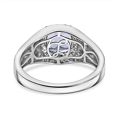 Luxoro Premium Peacock Tanzanite and Diamond I2 2.65 ctw Art Deco Men's Ring in 10K White Gold (Size 10.0) 5.30 Grams