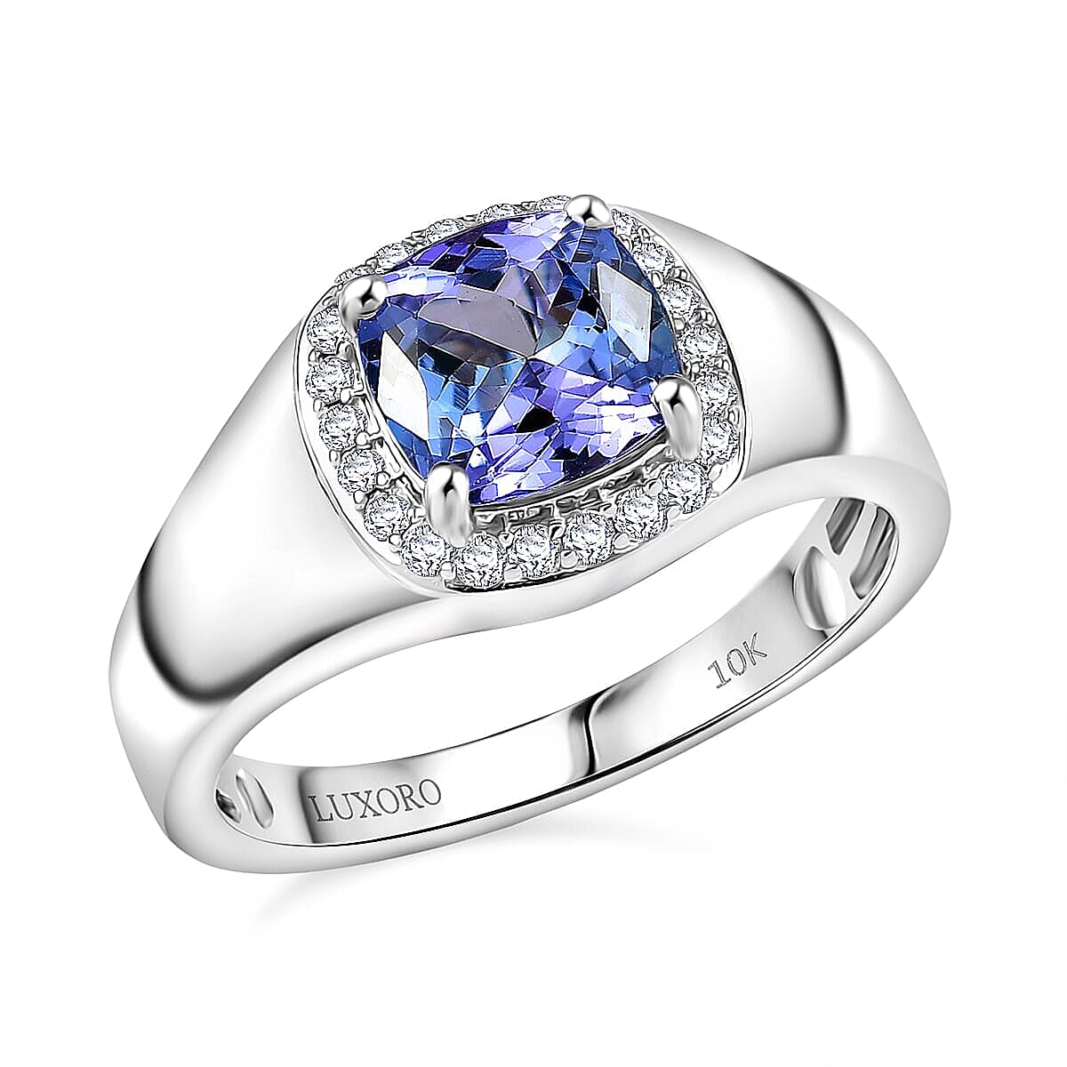 Luxoro Premium Peacock Tanzanite and Diamond I2 2.65 ctw Art Deco Men's Ring in 10K White Gold (Size 13.0) 5.30 Grams