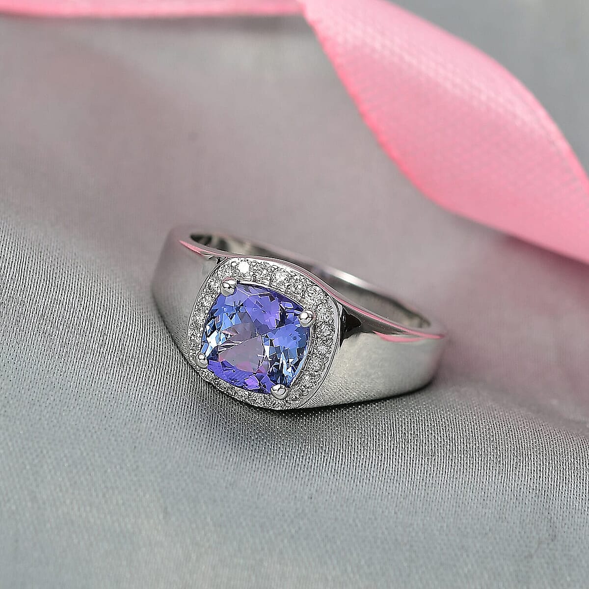 Luxoro Premium Peacock Tanzanite and Diamond I2 2.65 ctw Art Deco Men's Ring in 10K White Gold (Size 13.0) 5.30 Grams image number 1