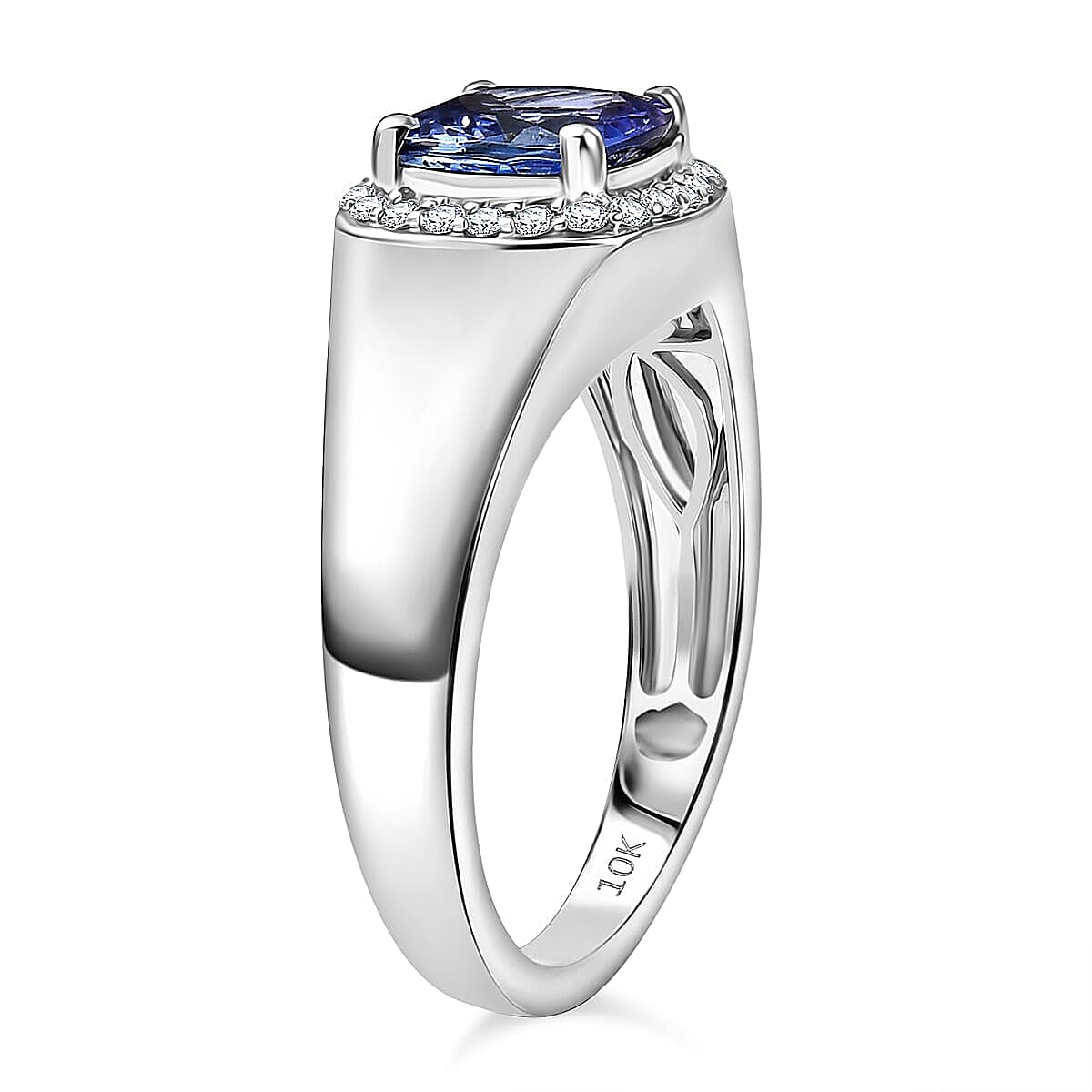 Luxoro Premium Peacock Tanzanite and Diamond I2 2.65 ctw Art Deco Men's Ring in 10K White Gold (Size 13.0) 5.30 Grams image number 3