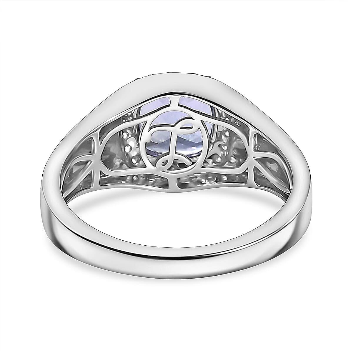 Luxoro Premium Peacock Tanzanite and Diamond I2 2.65 ctw Art Deco Men's Ring in 10K White Gold (Size 13.0) 5.30 Grams image number 4