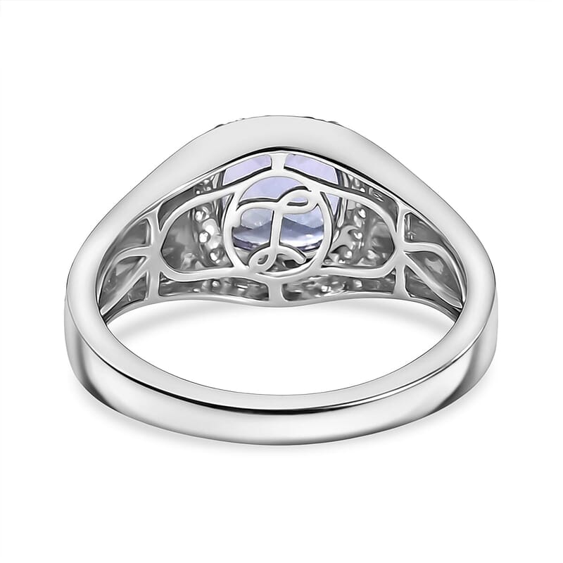 Luxoro Premium Peacock Tanzanite and Diamond I2 2.65 ctw Art Deco Men's Ring in 10K White Gold (Size 13.0) 5.30 Grams