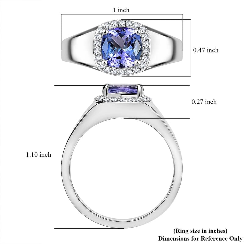 Luxoro Premium Peacock Tanzanite and Diamond I2 2.65 ctw Art Deco Men's Ring in 10K White Gold (Size 13.0) 5.30 Grams