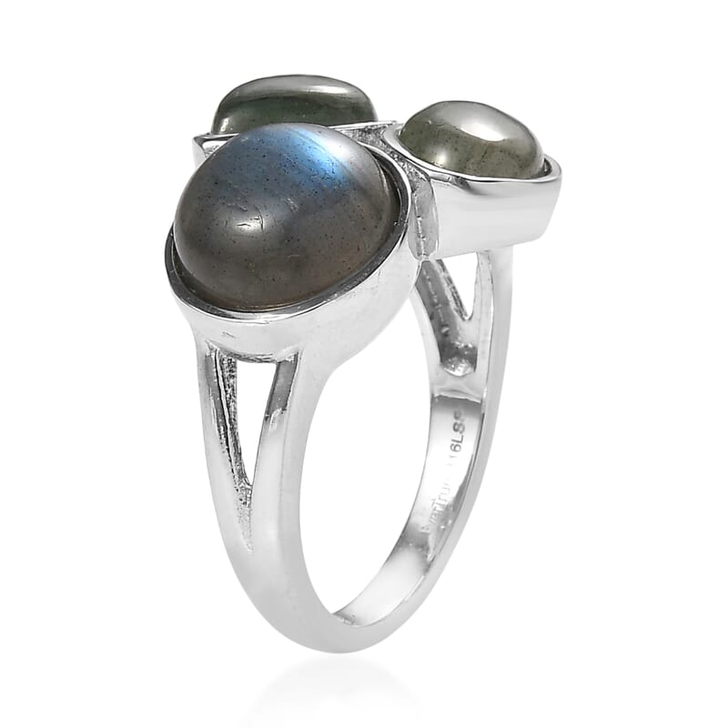 EverTrue Malagasy Labradorite 8.15 ctw Ring in Stainless Steel (Size 6.0)