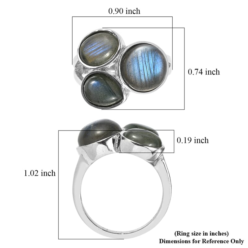 EverTrue Malagasy Labradorite 8.15 ctw Ring in Stainless Steel (Size 6.0)